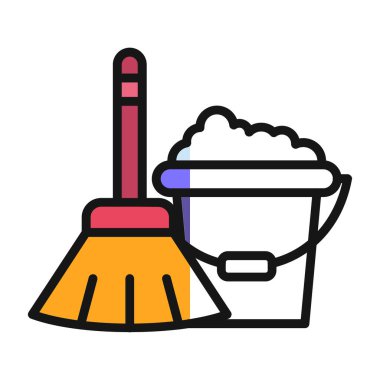 Temizlik servisi renk çizgisi simgesi. Temizlik servisi. Web sayfası, uygulama, tanıtım için beyaz arkaplan üzerindeki izole vektör illüstrasyonu.