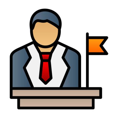 Podyum ikonu olan bir iş adamı. düz vektör illüstrasyonu.