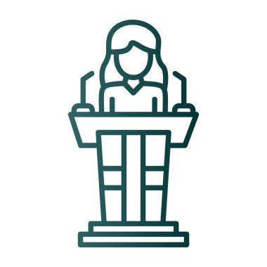 Kadın konferans ikonu. Web için iş konuşmacı vektör simgelerinin özet çizimi