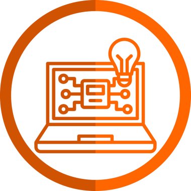 Ampul ikonlu dizüstü bilgisayar. vektör illüstrasyonu