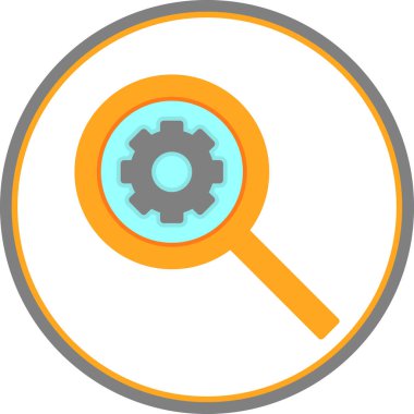 Dişli ikonlu büyüteç, arama motorunun vektör illüstrasyon tasarımı. Sembol aranıyor