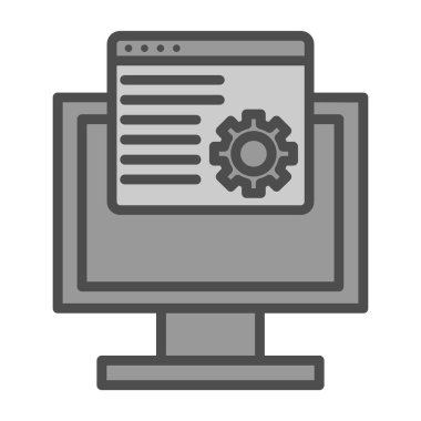 Bilgisayar monitörü ve çarkıfeleği olan düz simge, vektör illüstrasyonu