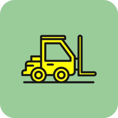 Sarı arkaplanda izole edilmiş düz stil inşaat kamyonu simgesi, illüstrasyon