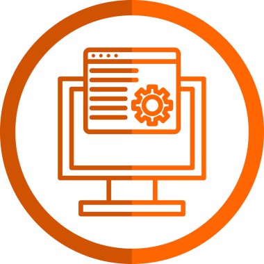 Bilgisayar monitörü ve çarkıfeleği olan düz simge, vektör illüstrasyonu