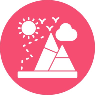 dağlar, güneş, dağ manzarası, kuşlar ve bulut, dağcılık düz çizgi ikon vektör sembolü şablonu