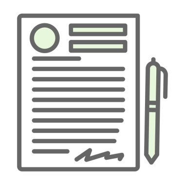 Sözleşme ve kalem düzlüğü simgesi, vektör illüstrasyonu