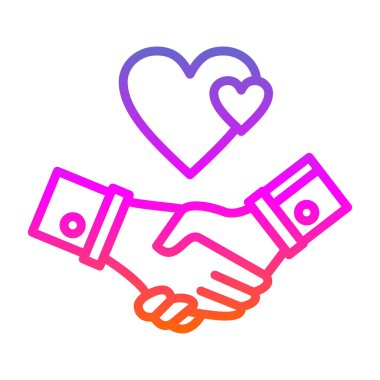 Beyaz arkaplanda izole edilmiş ağınız için kalp ve el sıkışma simgesi vektörü ince çizgi işareti