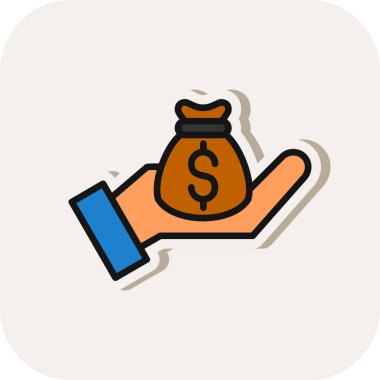 Dolar işaretli el çantası, düz vektör simgesi, yatırım konsepti.