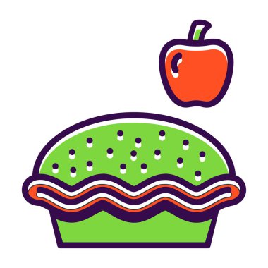 Elmalı turta simgesi basit tasarım illüstrasyonu beyaza izole edildi 