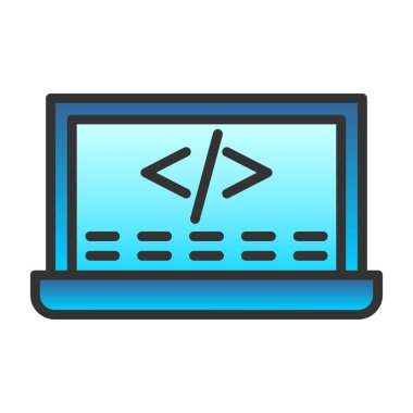 Web geliştirme simgesi. Ekranda kod, vektör illüstrasyonu