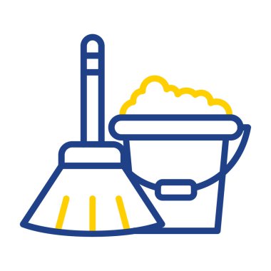 temizlik fırçası ve kova simgesi, vektör illüstrasyonu