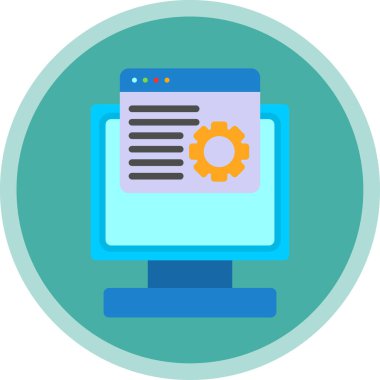 Bilgisayar monitörü ve çarkıfeleği olan düz simge, vektör illüstrasyonu