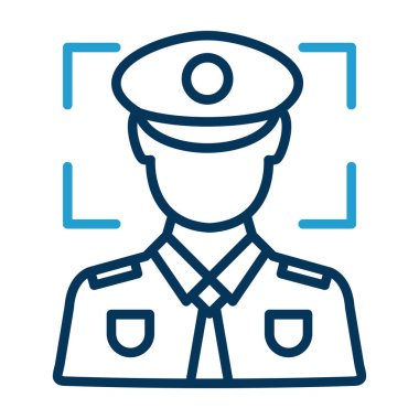 Askeri adam ikonu. İnce çizgi tarzı. mavi vektör sembolü.