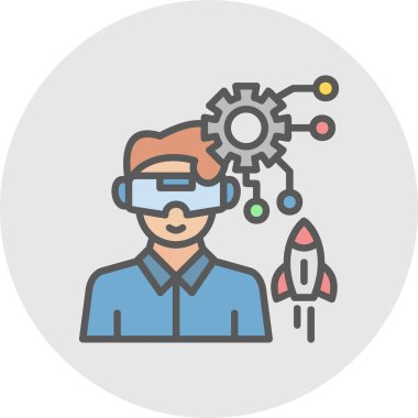 Gözlüklü bir adamın vektör çizimi, sanal gerçeklik.