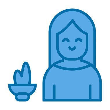 Mavi çizgili vektör simgesini elinde tutan kadın. İnce çizgi tarzı. kadın sembolü.