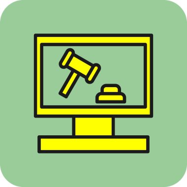 çevrimiçi mahkeme simgesi renk ana hatları vektörü