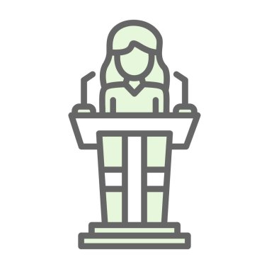 Mikrofon hattı ve simgesi olan kadın konuşmacı, vektör illüstrasyonu