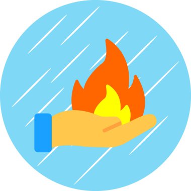 Bir ateş ikonunu tutan el. Web için bir vektör simgesinin özet çizimi