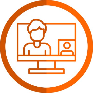 Dizüstü bilgisayar simgesi, vektör illüstrasyonu ile çalışan adam