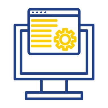 Bilgisayar monitörü ve çarkıfeleği olan düz simge, vektör illüstrasyonu