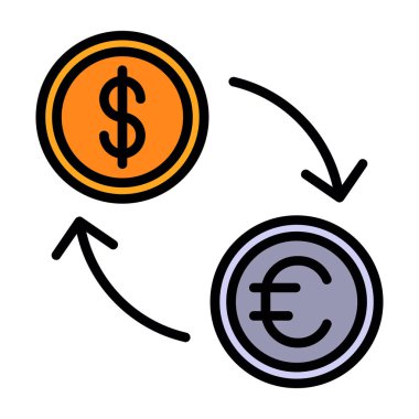 Para birimi değişim simgesi, vektör illüstrasyonu beyaz üzerine izole edilmiş basit tasarım 