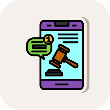 Hukuk ve Yargıç Tokmak ile akıllı telefon, vektör illüstrasyonu