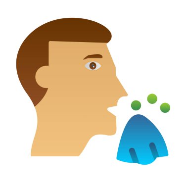 Duman vektör ikonu olan adam. Beyaz arkaplanda düz renk vektör simgesi. Sıvı bir adam..