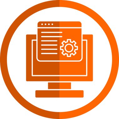 Bilgisayar monitörü ve çarkıfeleği olan düz simge, vektör illüstrasyonu