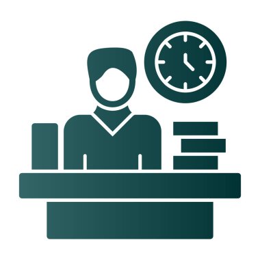 Beyaz takım elbiseli ve yeşil tişörtlü beyaz arka planda saati olan bir adamın vektör çizimi