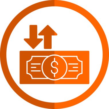 Dolar banknotu yuvarlanmış simge. Vektör biçimi düz simge, turuncu sembol, turuncu renk, beyaz arkaplan.