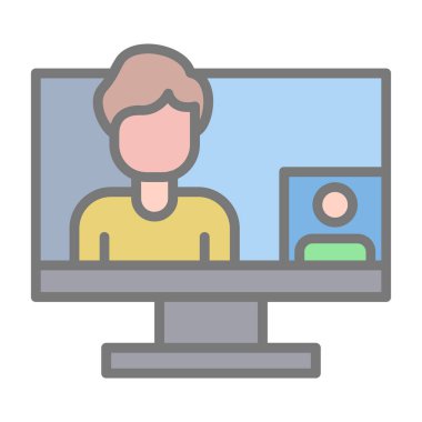 Dizüstü bilgisayar simgesi, vektör illüstrasyonunda çalışan adam