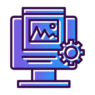 Mavi ve beyaz renkli vektör bilgisayar monitörü. dijital teknoloji kavramı.