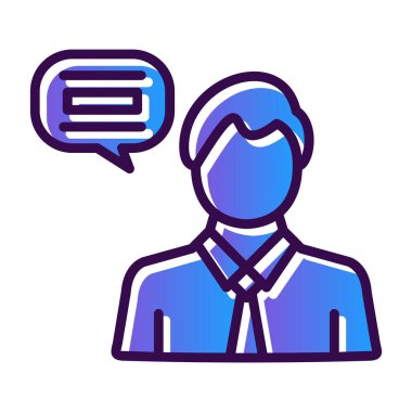 Konuşma balonu ikon vektörü olan bir adam. İnce çizgi işareti. izole edilmiş sınır sembolü çizimi