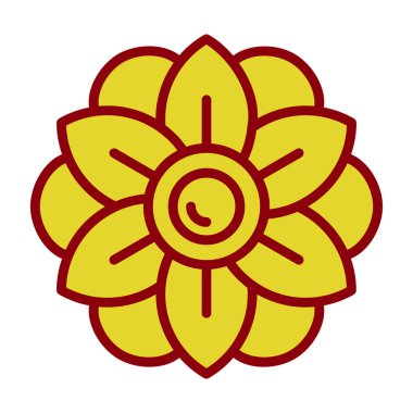 Çin çiçek simgesi renk ana hatları vektörü