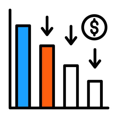 Çizelge ve dolar işareti vektör çizgisi simgesi. grafik ikonu vektör illüstrasyonu