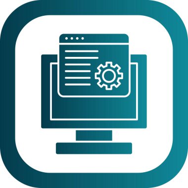 Bilgisayar monitörü ve çarkıfeleği olan düz simge, vektör illüstrasyonu