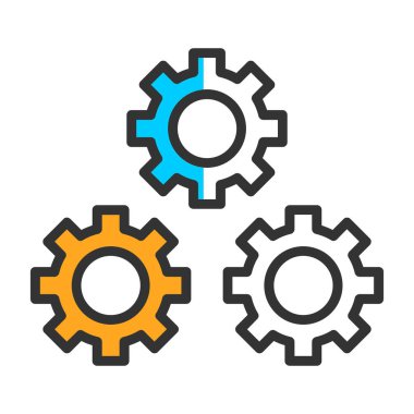 Siyah çizgiler içinde üç bağlı vites içeren vektör simgesi konsept dişlisi.