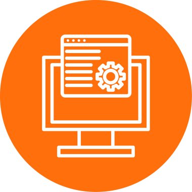 Bilgisayar monitörü ve çarkıfeleği olan düz simge, vektör illüstrasyonu