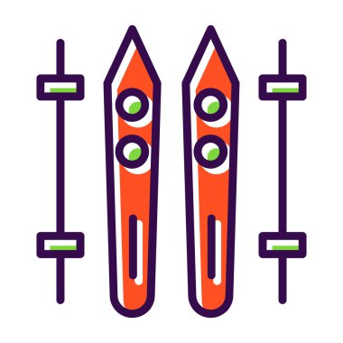 Kayaklar ve çubuklar simgesi, vektör basit illüstrasyon