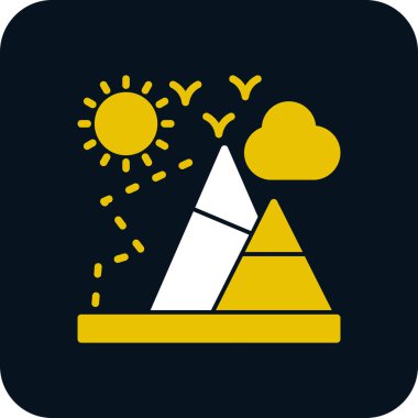 dağlar, güneş, dağ manzarası, kuşlar ve bulut, dağcılık düz çizgi ikon vektör sembolü şablonu