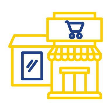 Alışveriş arabası simgesi olan bir dükkan. Alışveriş arabası işareti.