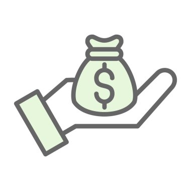 Dolar işaretli el çantası, düz vektör simgesi, yatırım konsepti.