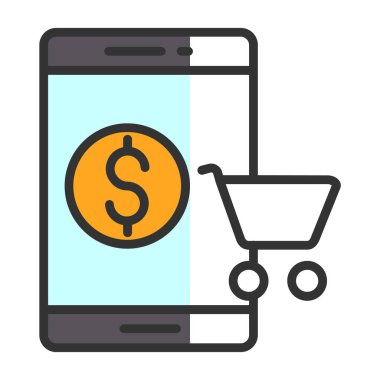 Alışveriş arabası simgesi, çevrimiçi depolama, vektör illüstrasyonlu tablet