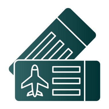 Uçak biletleri sembolü. bicolor düz sembol, kobalt ve cyan renkler, yuvarlak açılar, beyaz arkaplan.