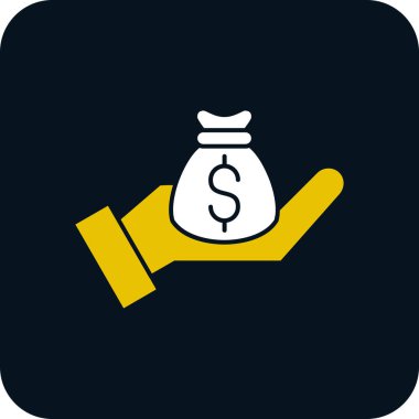 Dolar işaretli el çantası, düz vektör simgesi, yatırım konsepti.