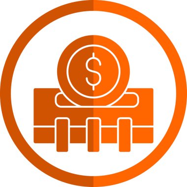 İş parası vektör simgesi. Bu düz yuvarlak sembol turuncu renk kullanır ve beyaz arkaplanda izole edilir.