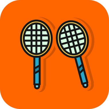 Top ikonundaki beyaz tenis raketi uzun gölgeli izole edilmiş. Spor malzemeleri. vektör illüstrasyonu