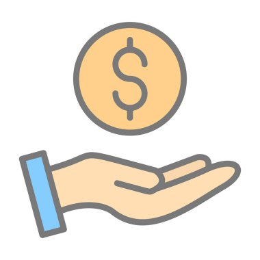 Madeni para ikonu olan el. Basit resimleme