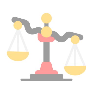 Adalet ölçeği düz simgesi beyaz arkaplan, vektör, illüstrasyon