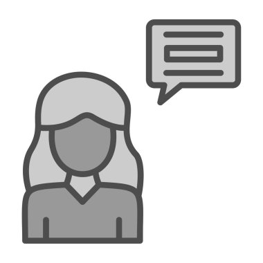 Konuşma baloncuğu çizgisi simgesi olan kadın, ana hatlı vektör çizimi, doğrusal biçim işareti, gram vektörü